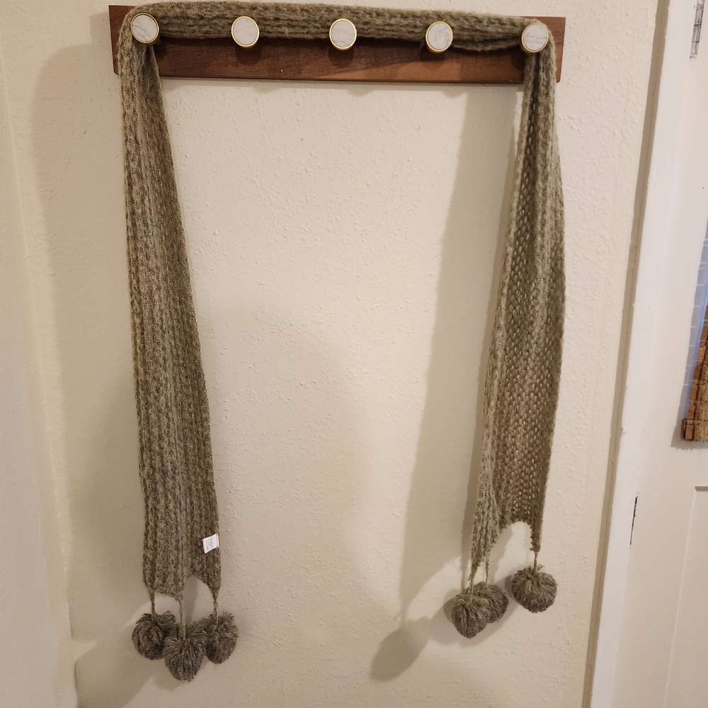 Elegant Grey Scarf with Pom Poms